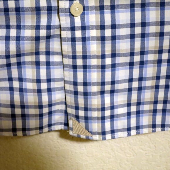 UNTUCKit Shirt Mens Large Long Sleeve Button Nylon Blend Slim White Blue Stripes - Picture 4 of 5